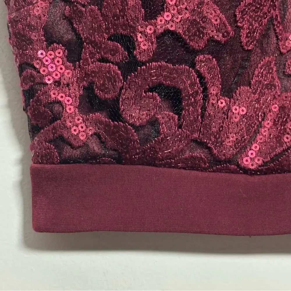 Sparkling Elegance Speechless Burgundy Lace Sequin Crop Top Size Adult 0 Dance